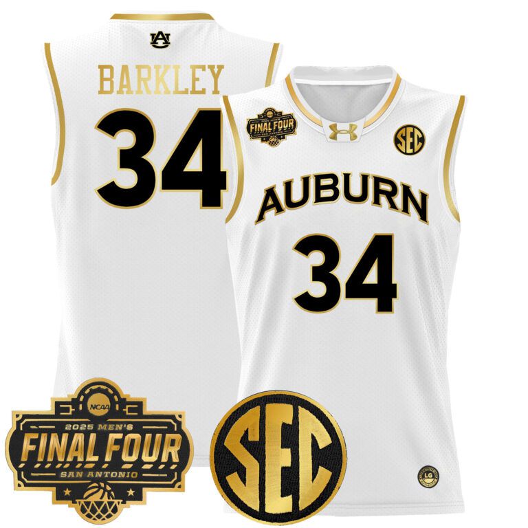 Men Auburn Tigers #34 Barkley white 2025 Final Four Patch Lightweight  NCAA Jersey